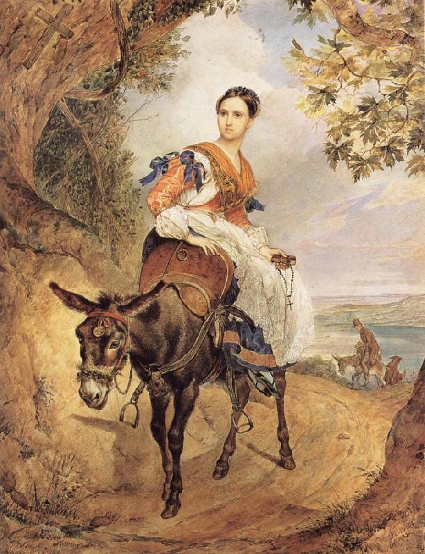 Karl Briullov Portrait of countess olga fersen riding a donkey China oil painting art